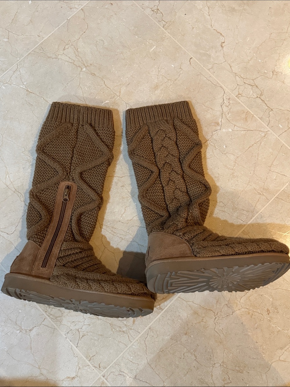 UGG Women's Cable Knit Mid-Calf Boots in Brown size 8